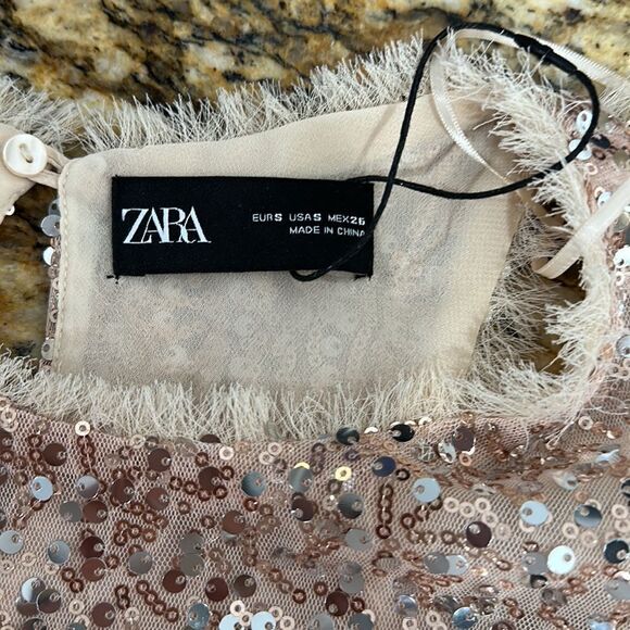 Zara Sequin Pink Beige Sleeveless Tunic Top Size S - Picture 5 of 9